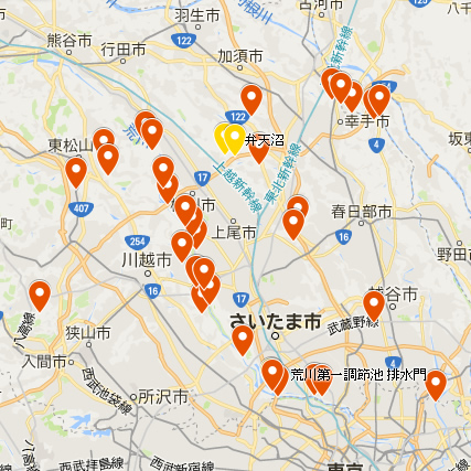 埼玉のバス釣りポイントのまとめマップ